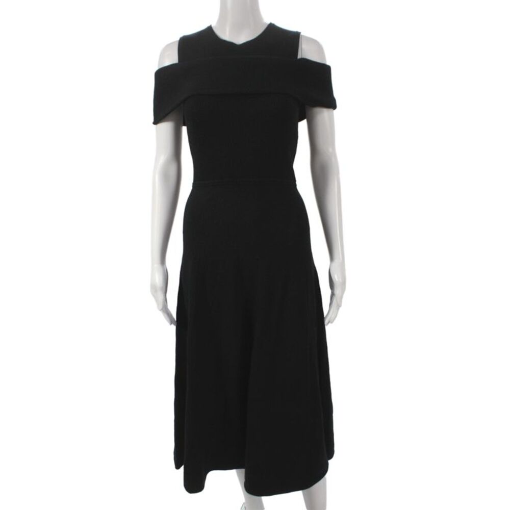 Toccin Womens Black Ribbed Knit Off Shoulder Fit & Flare Long Dress Size S